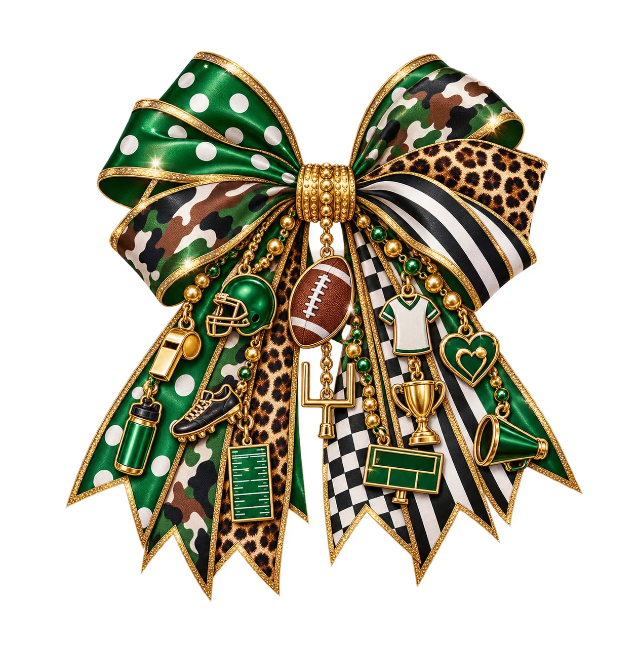 Football Mom Bow Charm PNG, Themed Gold Chain Charms, Coquette Ribbon Sublimation Design, Transparent Digital Download
