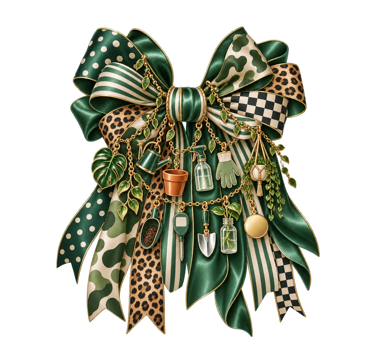 Plant Parent Bow Charm PNG, Gold Chain Charms, Transparent Sublimation Design, Digital Download