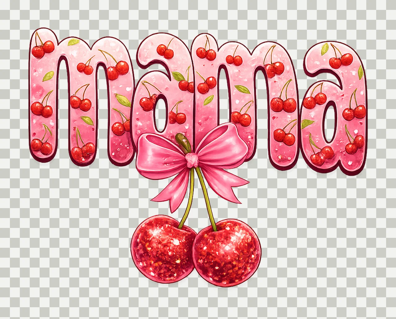 Mama Cherry Bow Coquette Mom Shirt Design Cute Cherry transparency and detail preview thumbnail