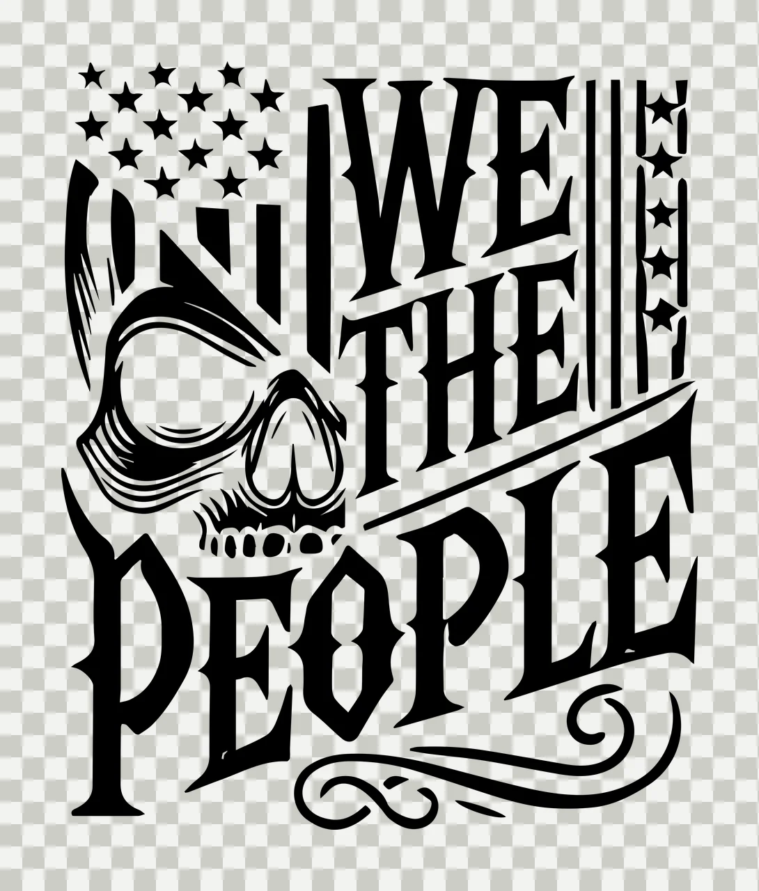 We The People Flag Skull Decal incorporating stars black white transparency and detail preview thumbnail