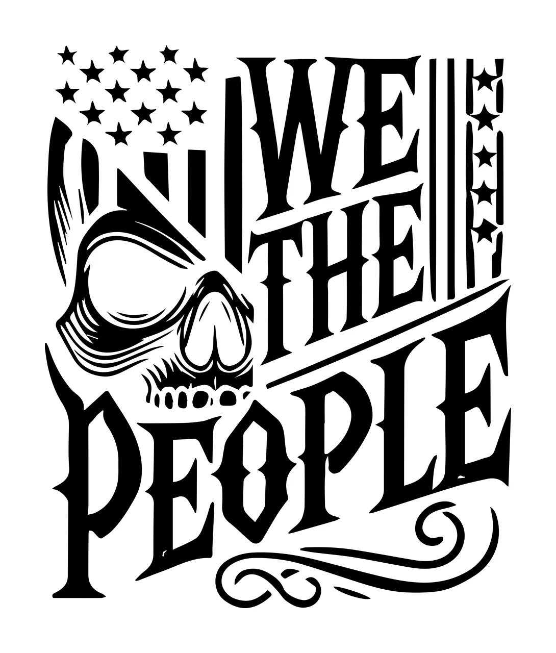 We The People Flag Skull Decal incorporating stars black white