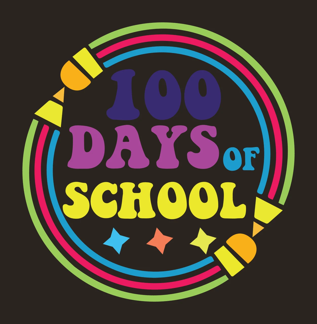 100 Days Of School Graphic Composition text encircling pencils contrast preview thumbnail