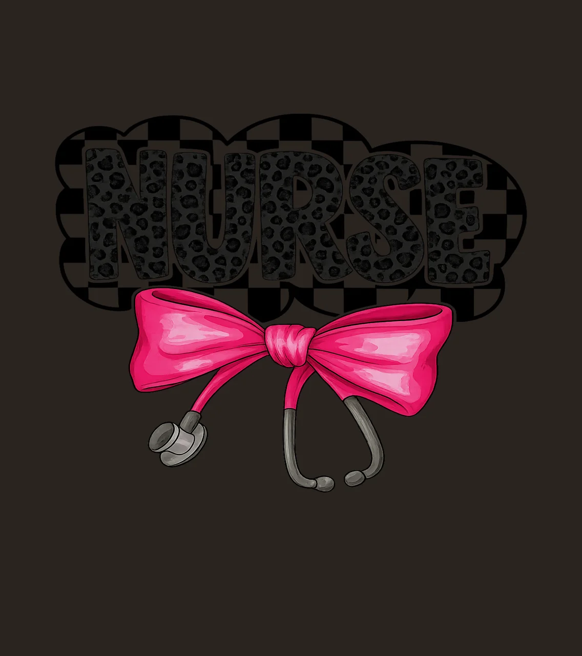 Nurse Leopard Text With Pink Stethoscope Bow print black contrast preview thumbnail
