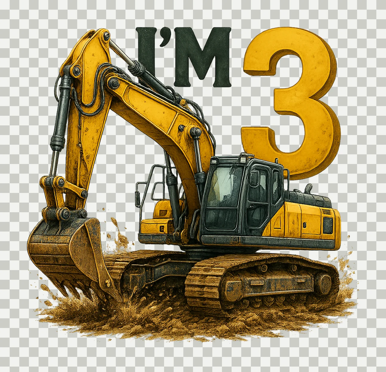 Im Excavator Sublimation Construction Birthday Design 3rd transparency and detail preview thumbnail