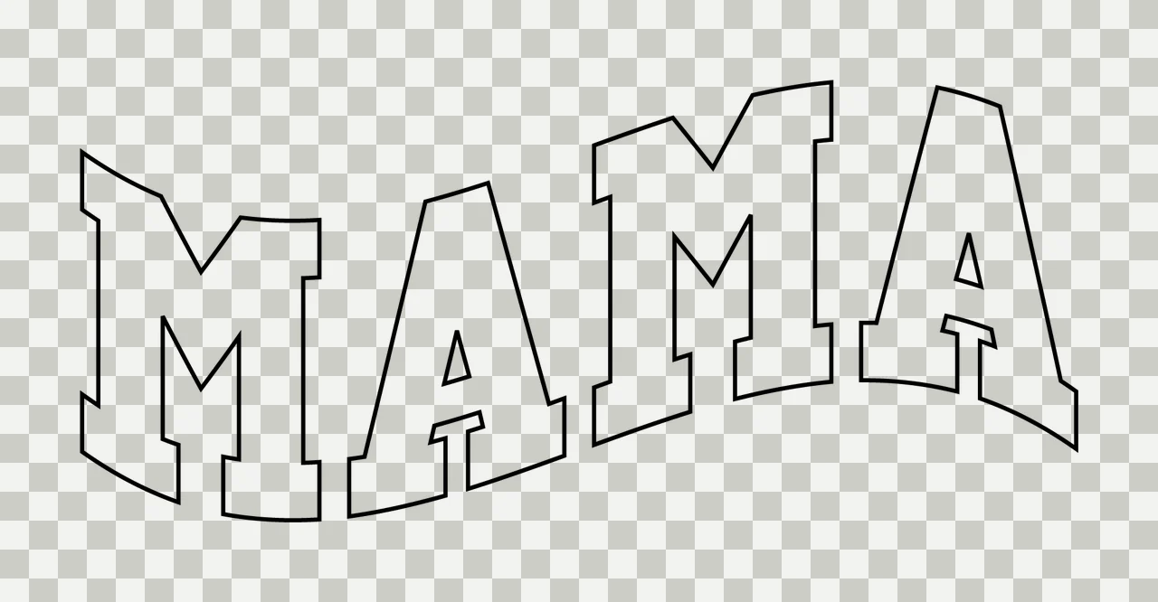 Mama Curved Outline Typography letters black white curve font transparency and detail preview thumbnail