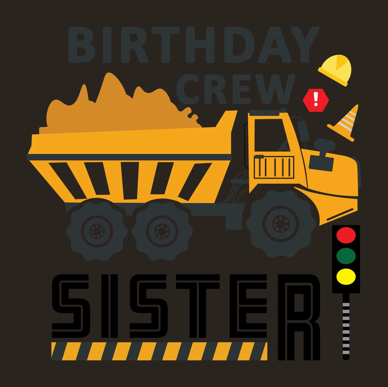 Birthday Construction Truck hauling dump hard hat traffic cone contrast preview thumbnail