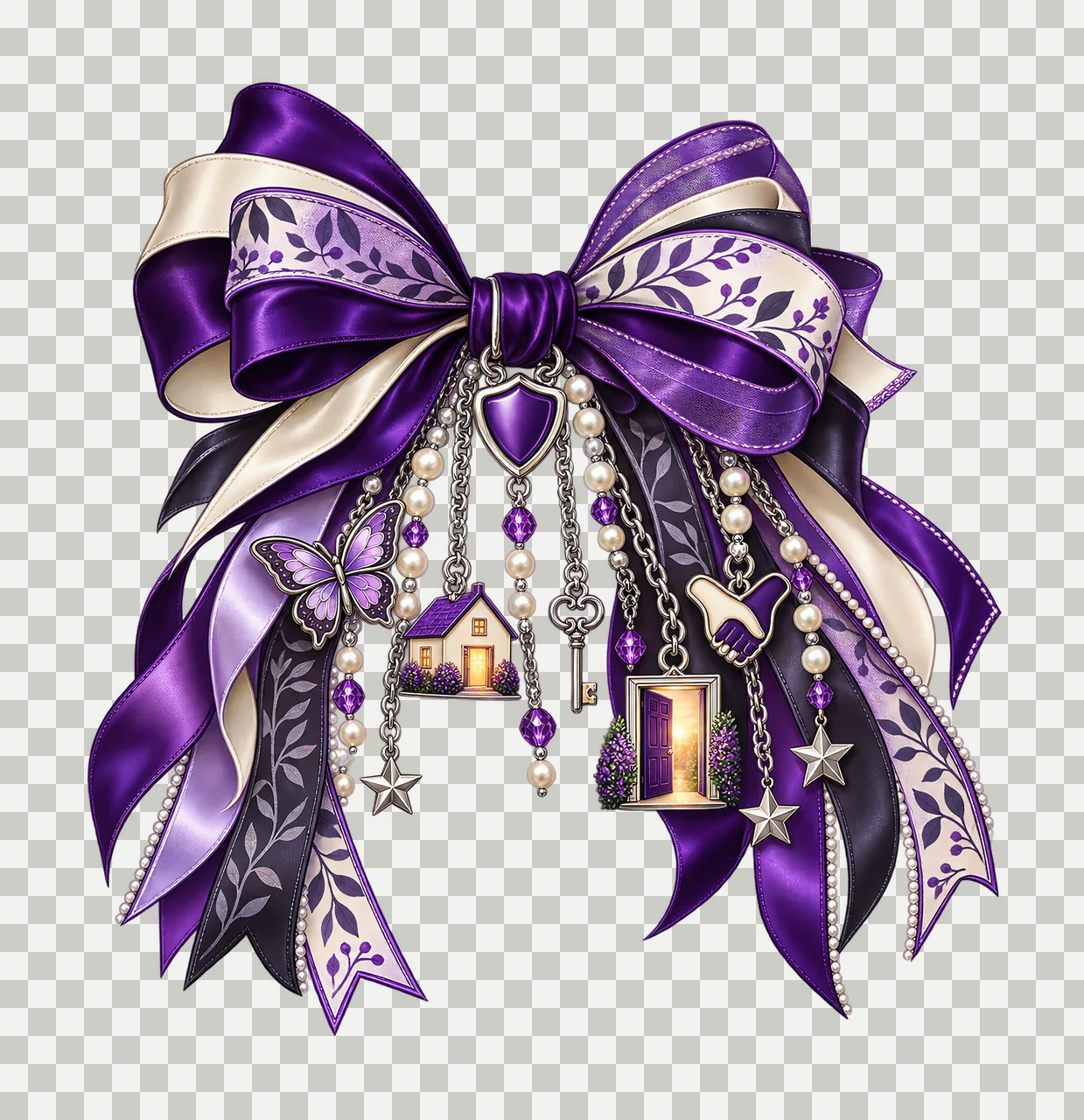 Domestic Violence Awareness PNG, Purple Ribbon and Safe House Coquette Bow, No Text Sublimation Clipart, Transparent Digital Download transparency and detail preview thumbnail