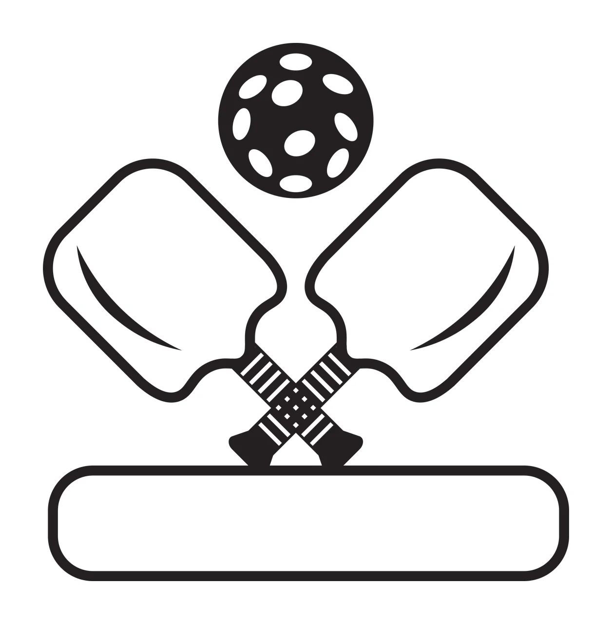 Crossed Paddles And Ball Above Rectangle sport equipment stacked