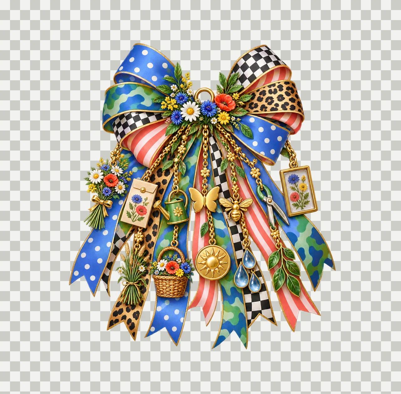 Wildflower Lover Bow Charm PNG, Gold Chain Charms, Transparent Sublimation Design, Digital Download transparency and detail preview thumbnail