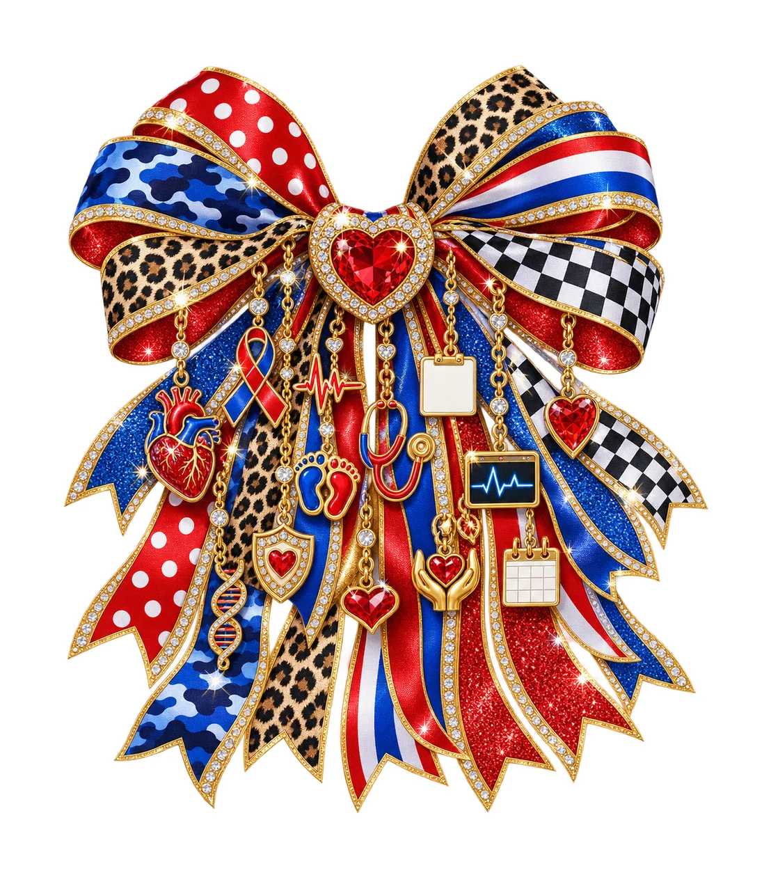 Congenital Heart Defect Awareness Bow Charm PNG, Themed Gold Chain Charms, Coquette Ribbon Sublimation Design, Transparent Digital Download