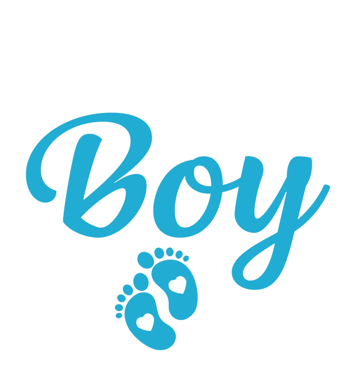 Boy Typography Design with cursive typography, baby footprints and heart cutouts in light blue and white