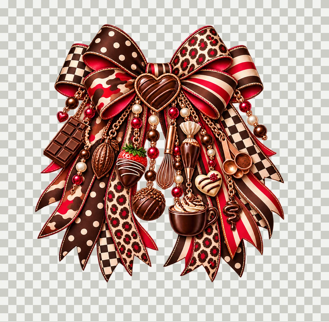 Chocolate Lover Bow Charm PNG, Candy Bar Truffle and Cocoa Charms, Sweet Treat Sublimation Design, Transparent Download transparency and detail preview thumbnail
