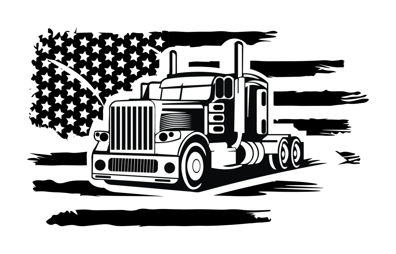 Semi Truck Flag With Motif Graphic stars stripes silhouette