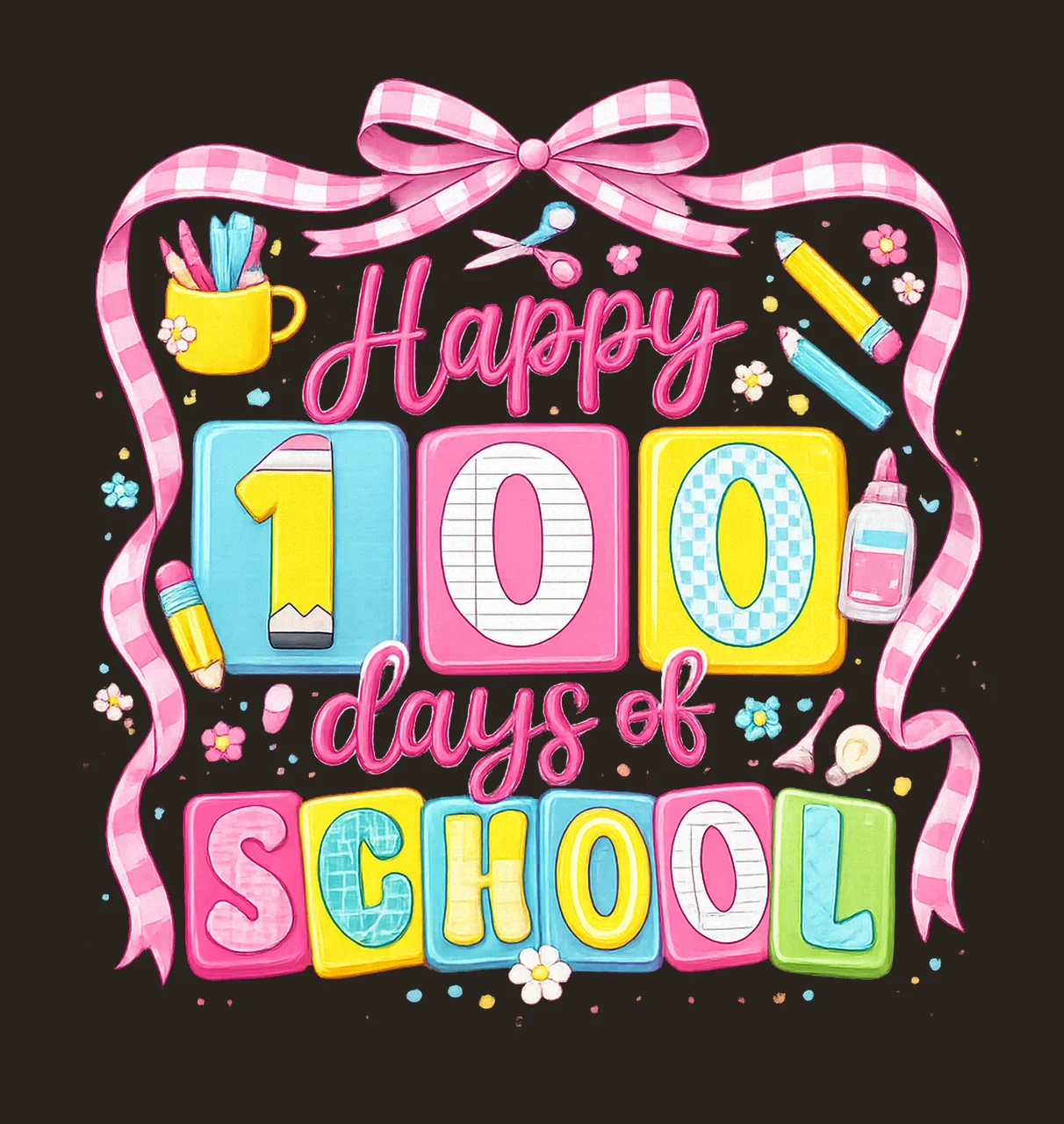 Happy 100 Days of School Bow Coquette Style Teacher contrast preview thumbnail