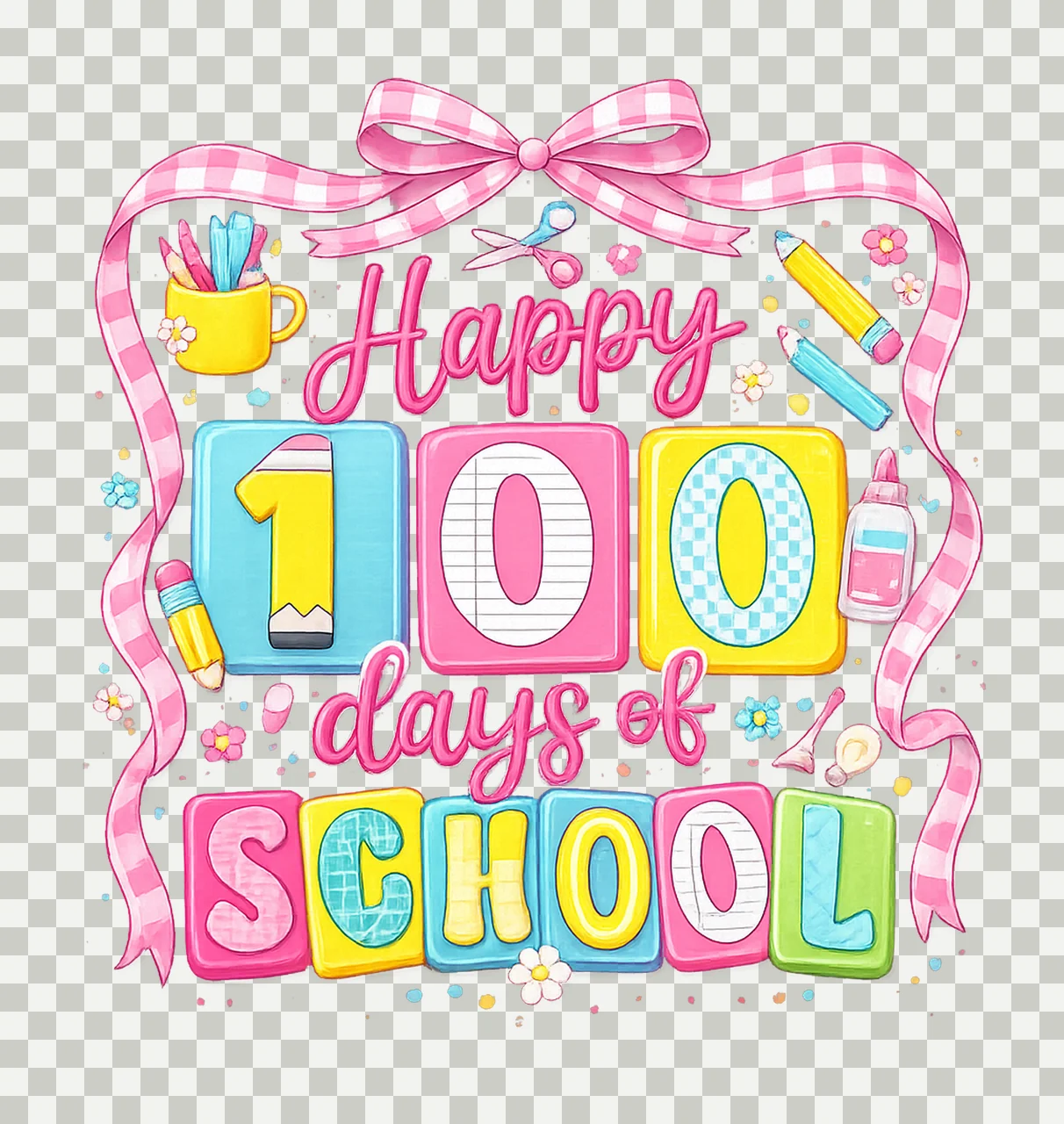 Happy 100 Days of School Bow Coquette Style Teacher transparency and detail preview thumbnail