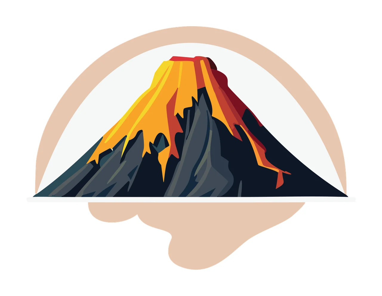 Volcano Silhouette With Semicircle Background erupting smoke
