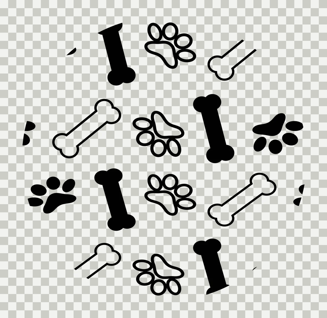 Keychain Dog Paw Prints And Bone Pattern repeating print flat graphic transparency and detail preview thumbnail