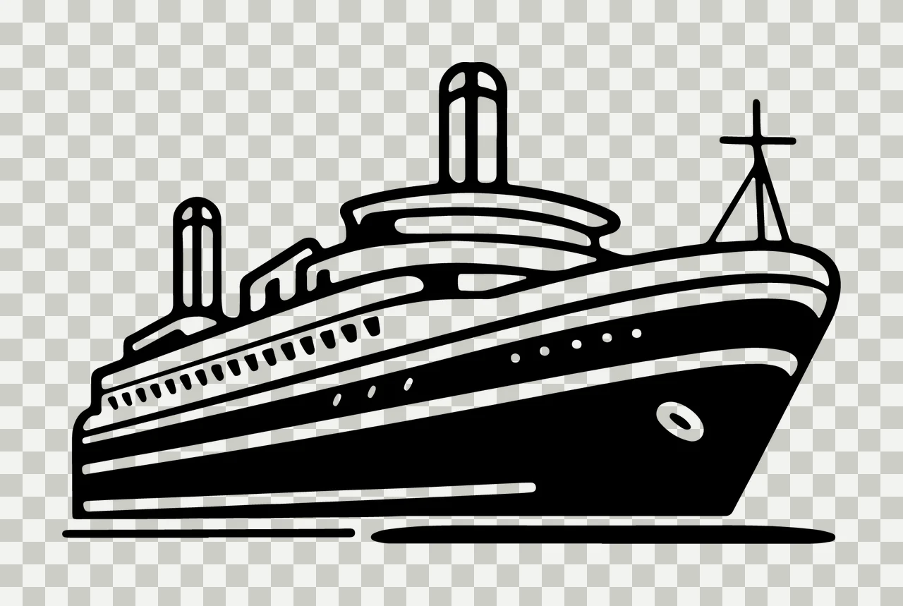 Cruise Ship Black And White Graphic chimneys mast sea maritime transparency and detail preview thumbnail