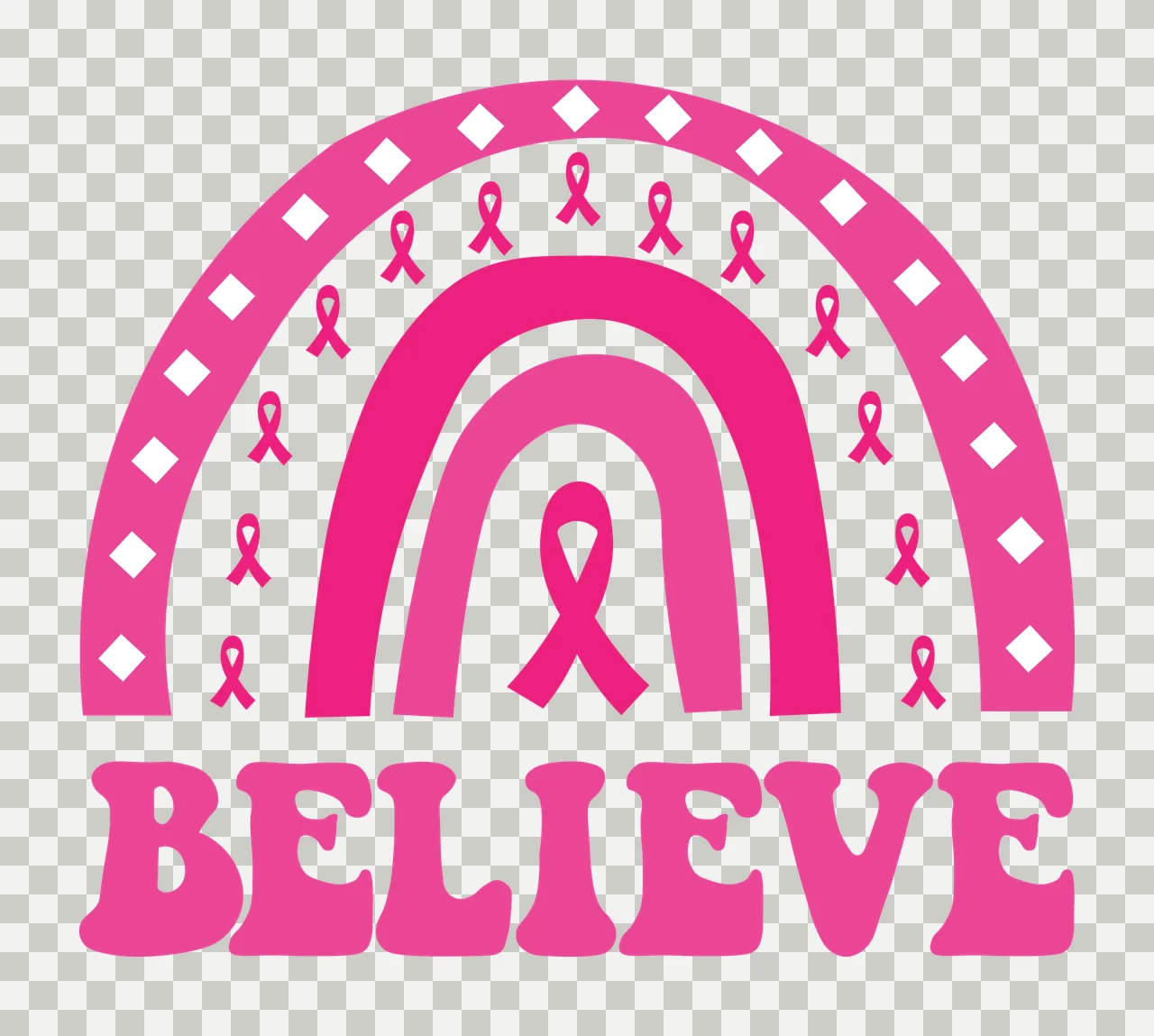 Believe Rainbow Awareness Ribbon Graphic displaying text stylized transparency and detail preview thumbnail