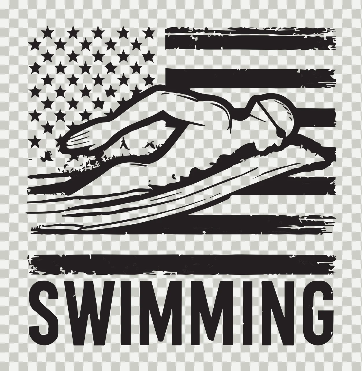 Swimming Silhouette Over American Flag Pattern swimmer water transparency and detail preview thumbnail