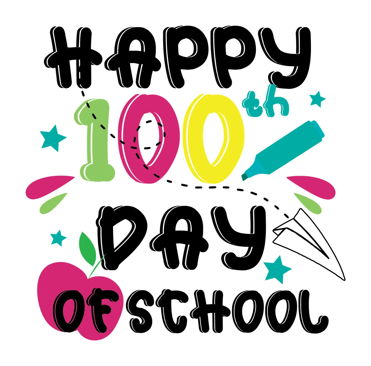 Of School Graphic celebrating apple paper airplane marker stars
