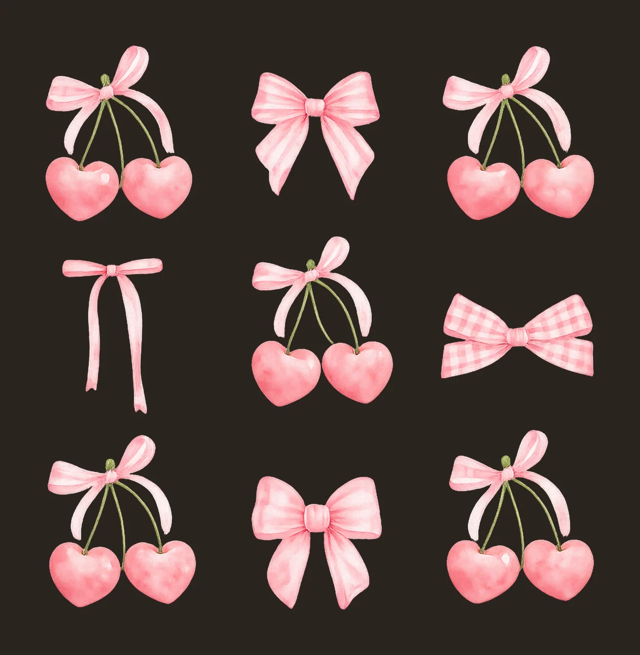 Pink Cherry Bows Girly Coquette Sublimation Design Cute Bow contrast preview thumbnail