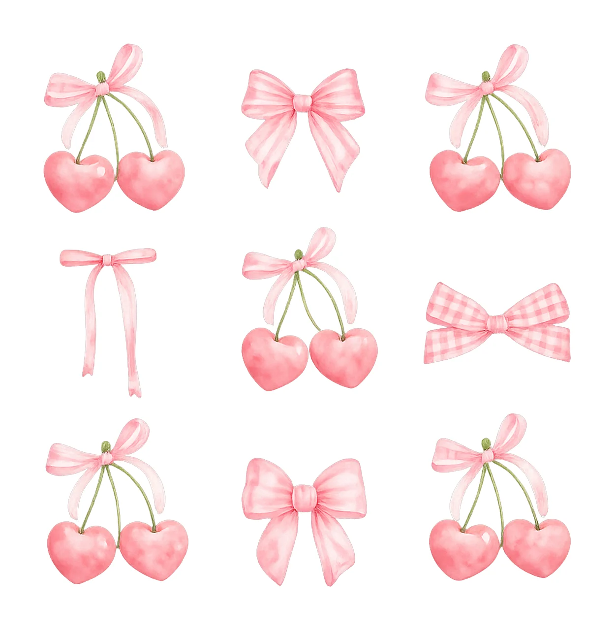 Pink Cherry Bows Girly Coquette Sublimation Design Cute Bow