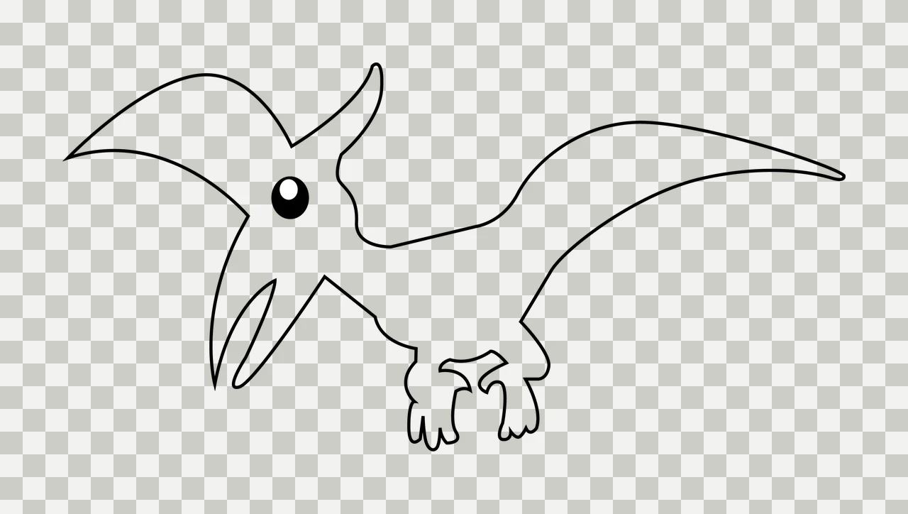 Dinosaur Simple Line Art Pterodactyl Side flying wings beak transparency and detail preview thumbnail