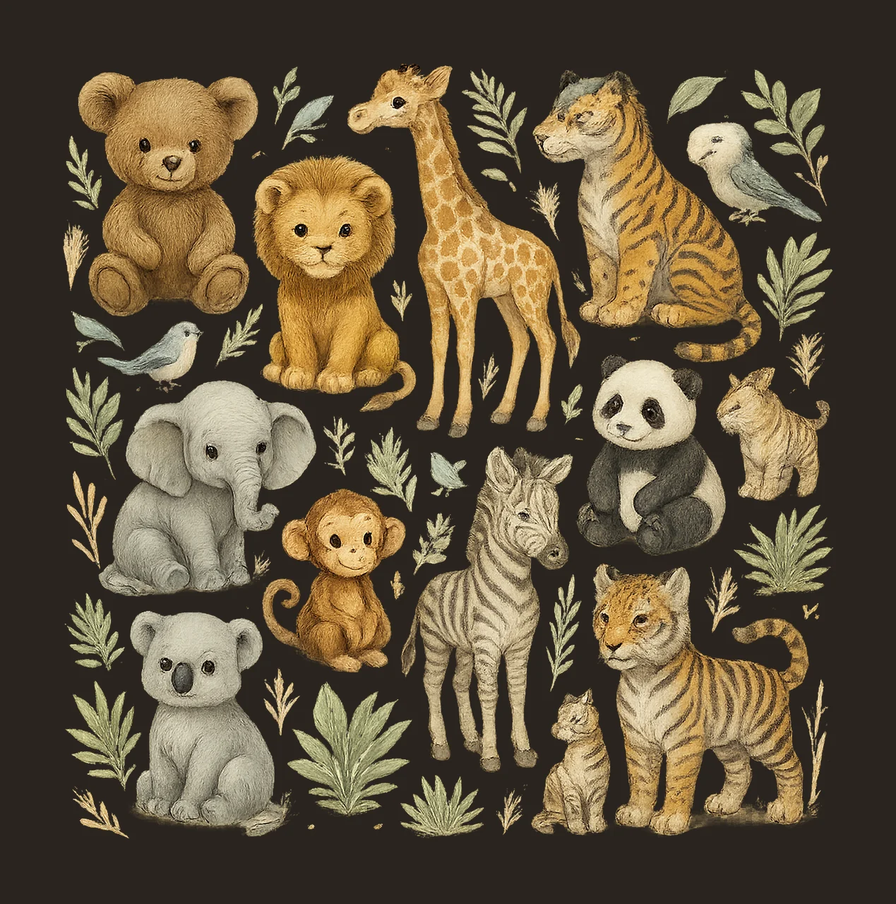 Baby Safari Animals Seamless Pattern Nursery Fabric Artwork contrast preview thumbnail