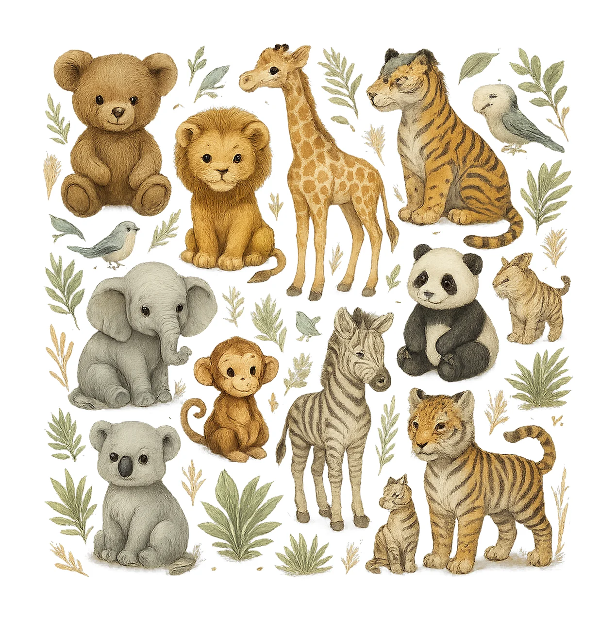 Baby Safari Animals Seamless Pattern Nursery Fabric Artwork