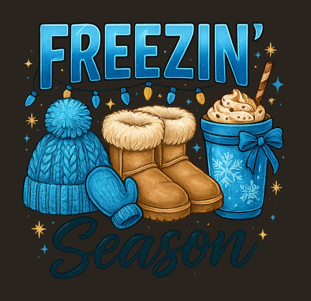 Freezin Season Winter Cozy Vibes Winter Coffee Snowflake contrast preview thumbnail