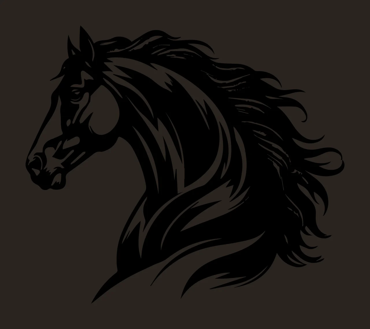 Horse Head Side Profile Silhouette flowing mane illustration contrast preview thumbnail
