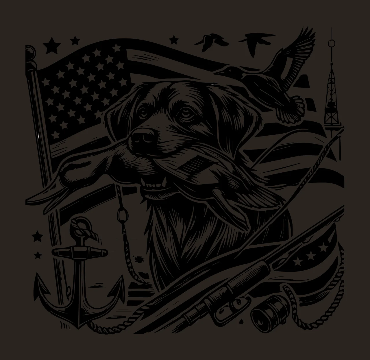 Duck Flag Dog With Before American carrying anchor fishing rod contrast preview thumbnail