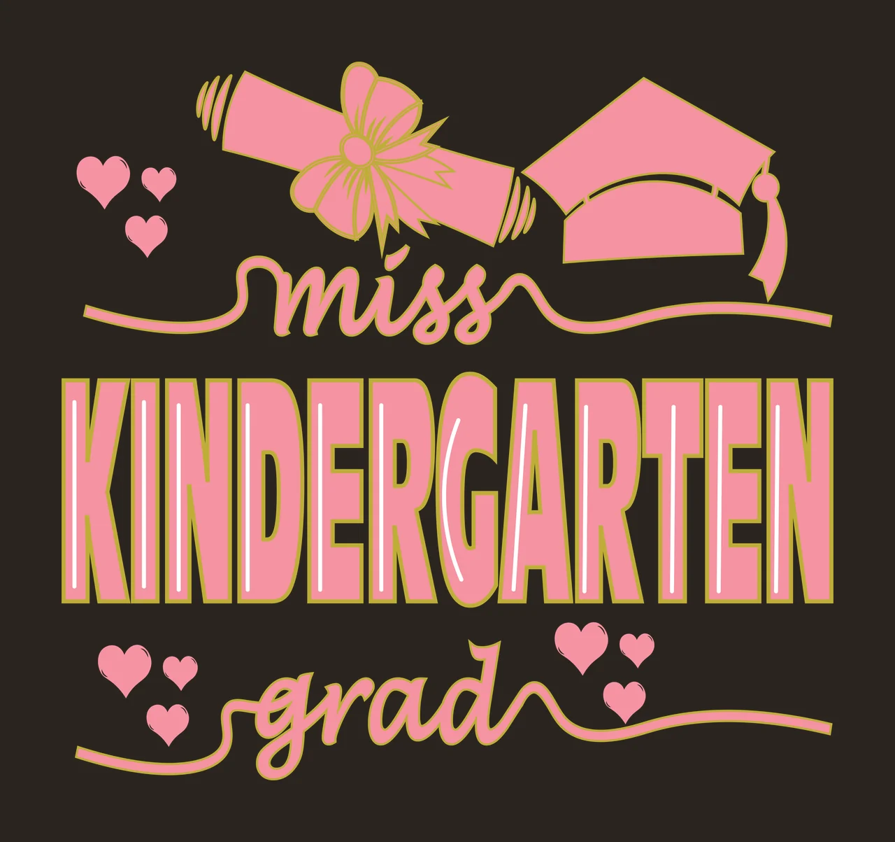 Miss Kindergarten Text With Hearts graduation symbols decorating contrast preview thumbnail
