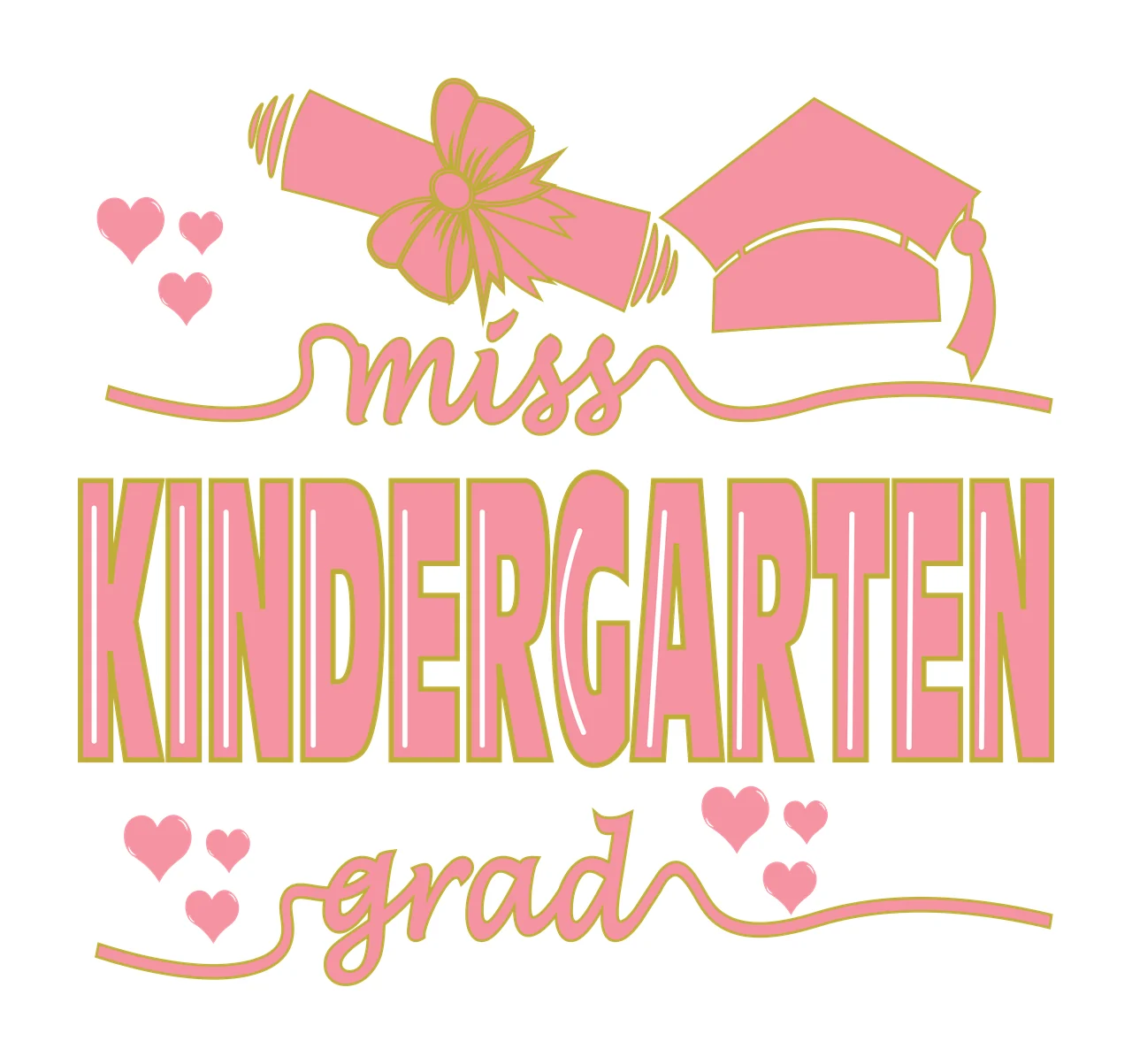 Miss Kindergarten Text With Hearts graduation symbols decorating