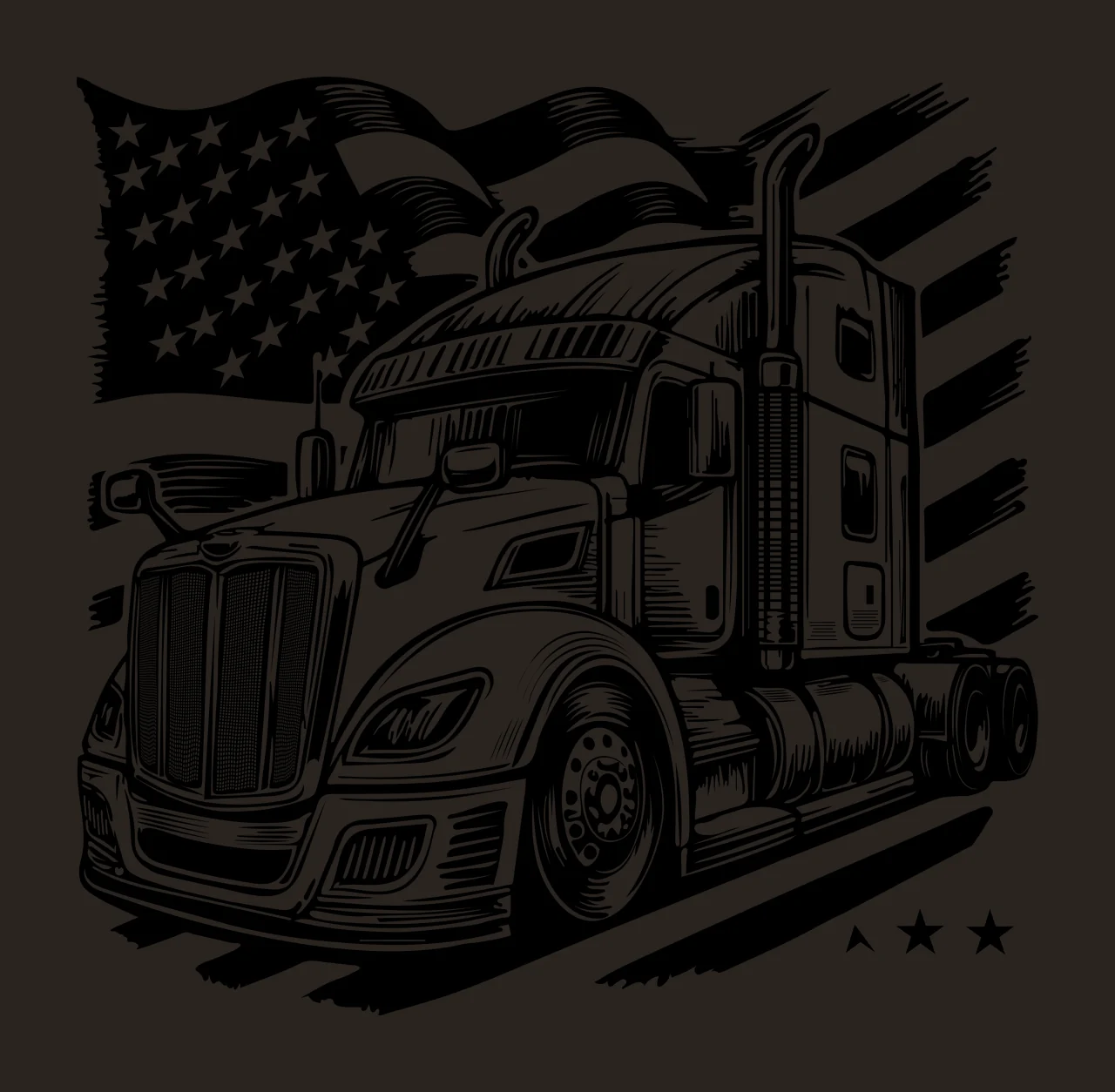 Semi Truck Flag With Us Background and stationary star engraving contrast preview thumbnail