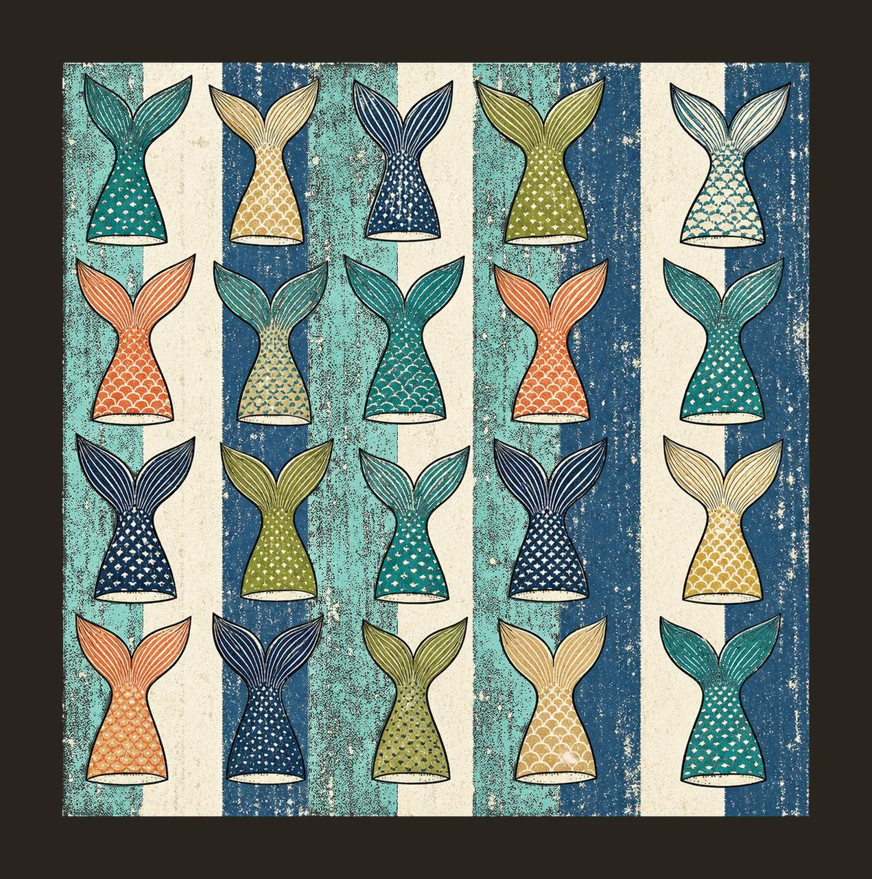 Fish Tail Pattern Coastal Stripe Design Fishing Variation E contrast preview thumbnail