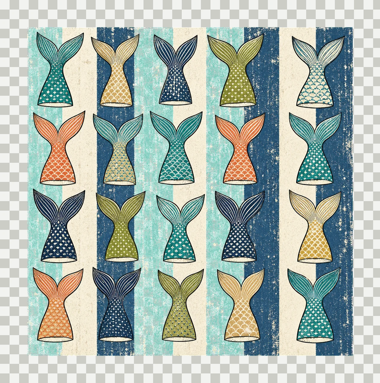 Fish Tail Pattern Coastal Stripe Design Fishing Variation E transparency and detail preview thumbnail