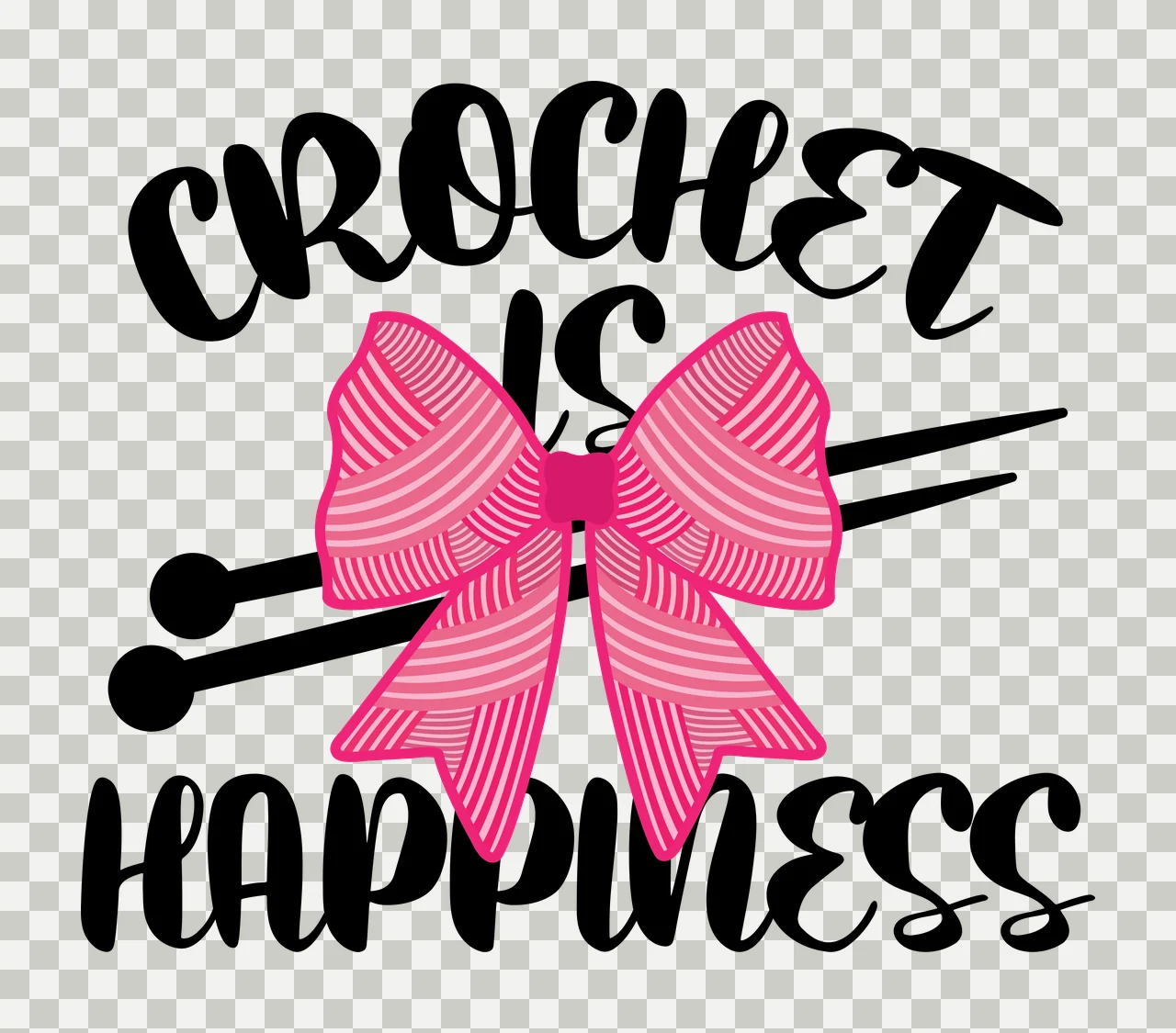 Crochet Is Happiness Lettering Design bow knitting needles transparency and detail preview thumbnail
