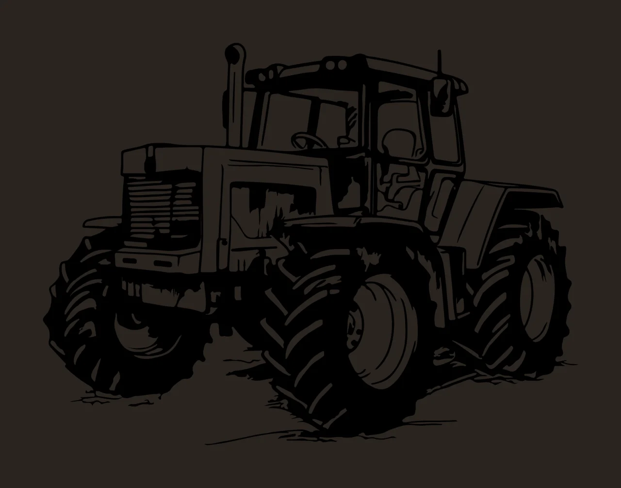Black And White Line Art Tractor standing wheels cabin exhaust pipe contrast preview thumbnail