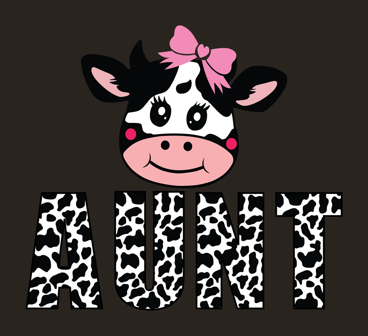 Cow Aunt Text With Head and labeling bow silhouette black white contrast preview thumbnail