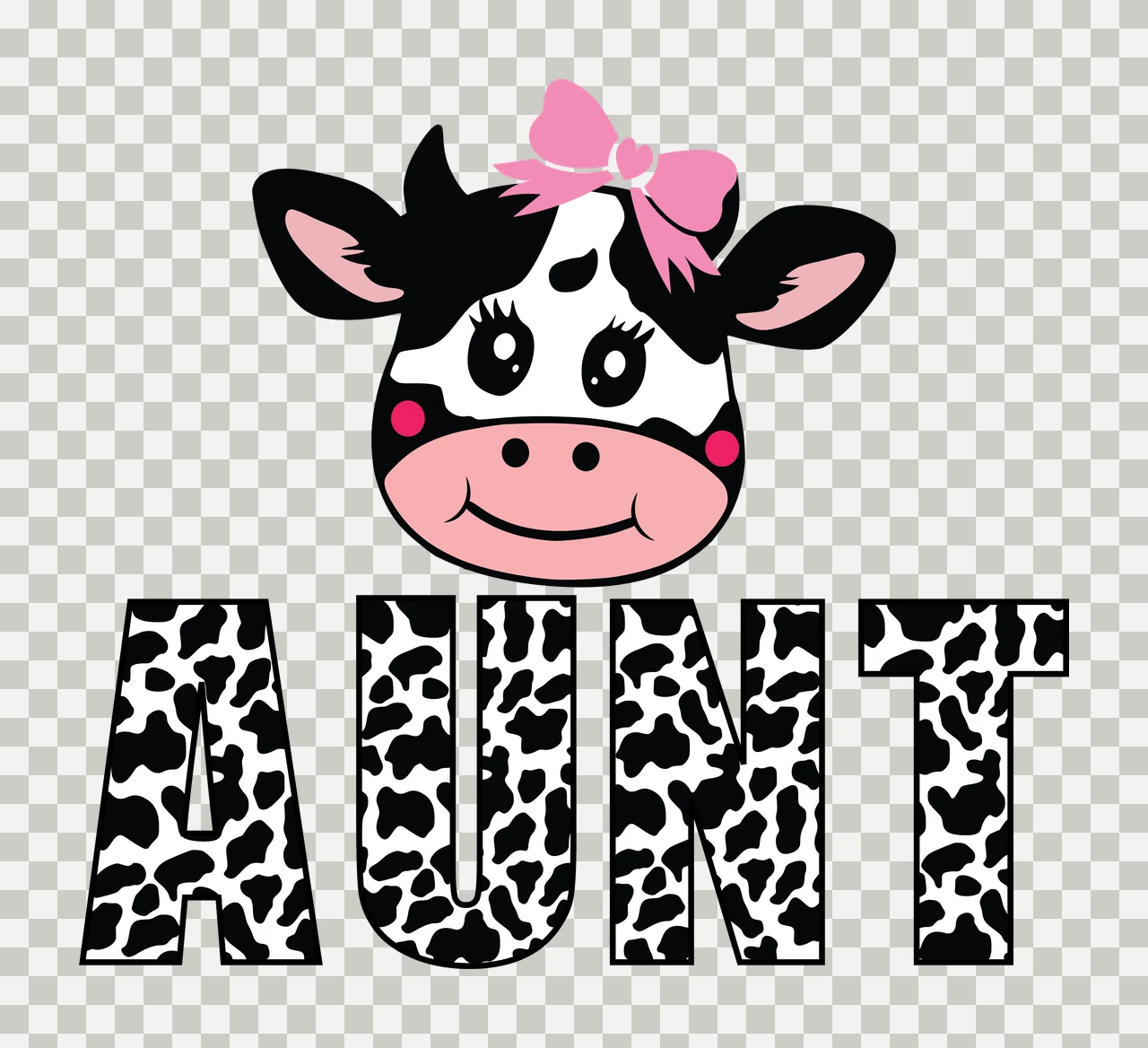 Cow Aunt Text With Head and labeling bow silhouette black white transparency and detail preview thumbnail