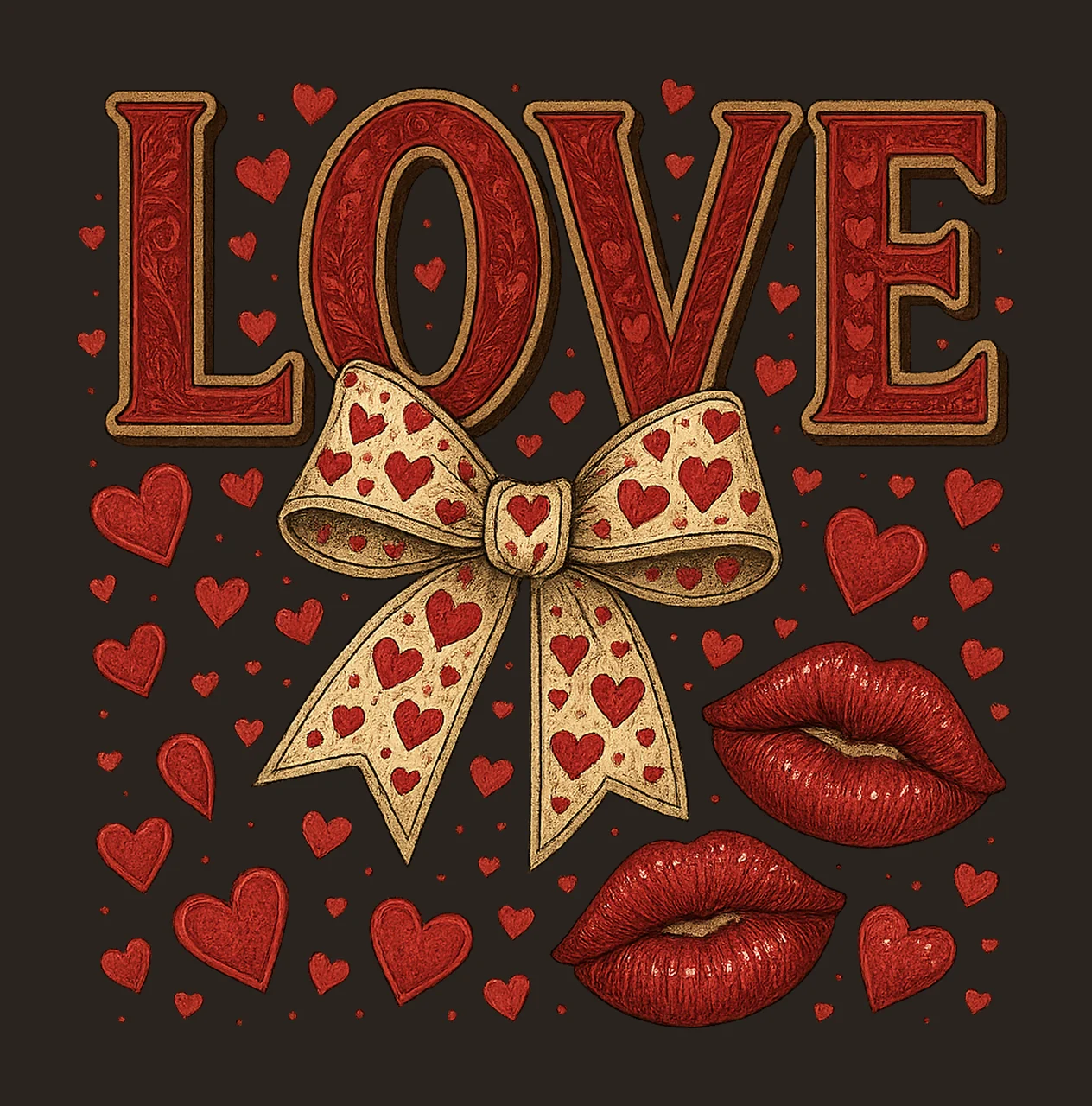 Love checkered bow design Valentine Day heart sleeve design contrast preview thumbnail