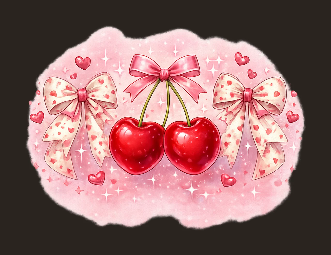 Cherries and bows retro girly shirt design cute bow Artwork contrast preview thumbnail