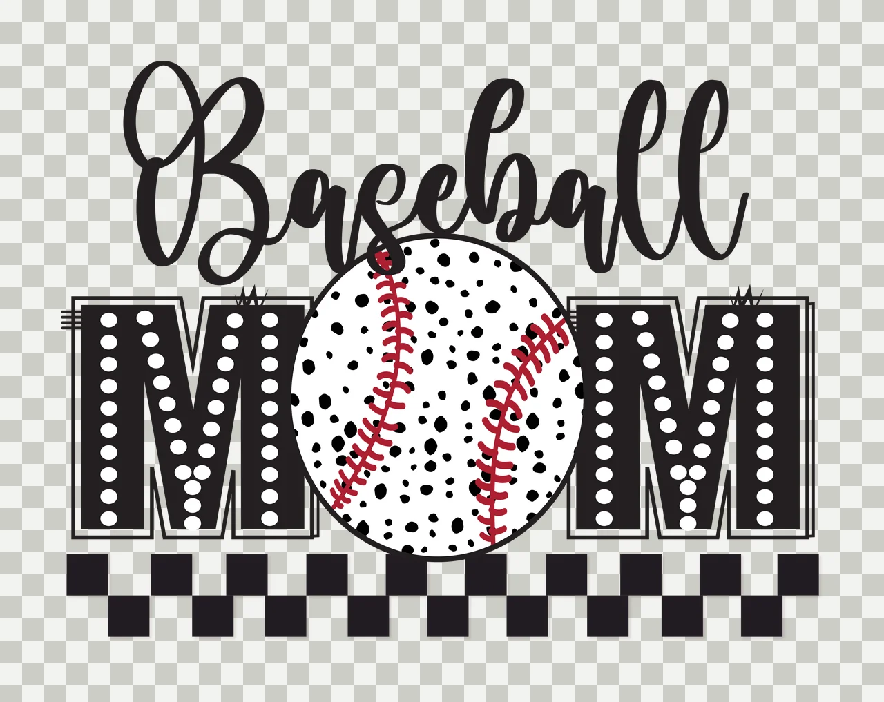 Baseball Mom Text With Checkered Border presenting pattern transparency and detail preview thumbnail