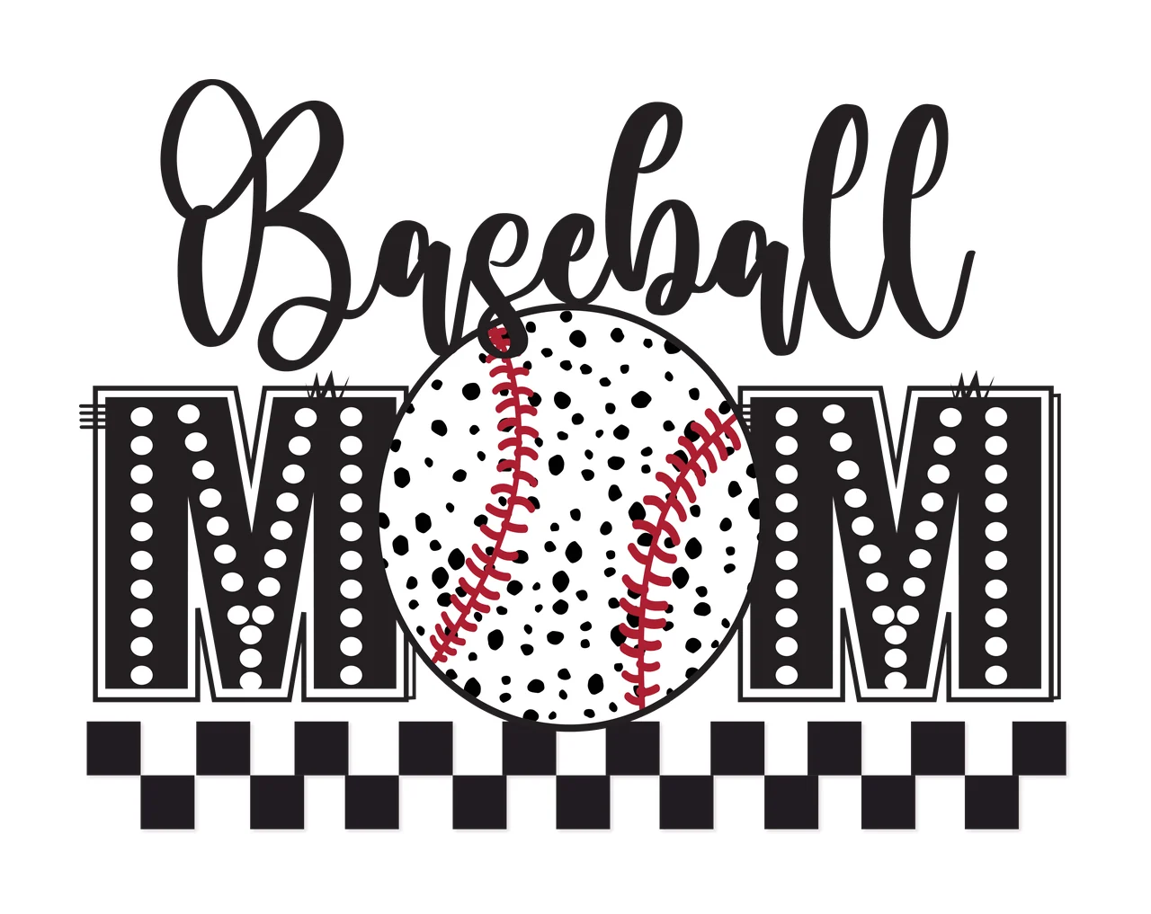 Baseball Mom Text With Checkered Border presenting pattern