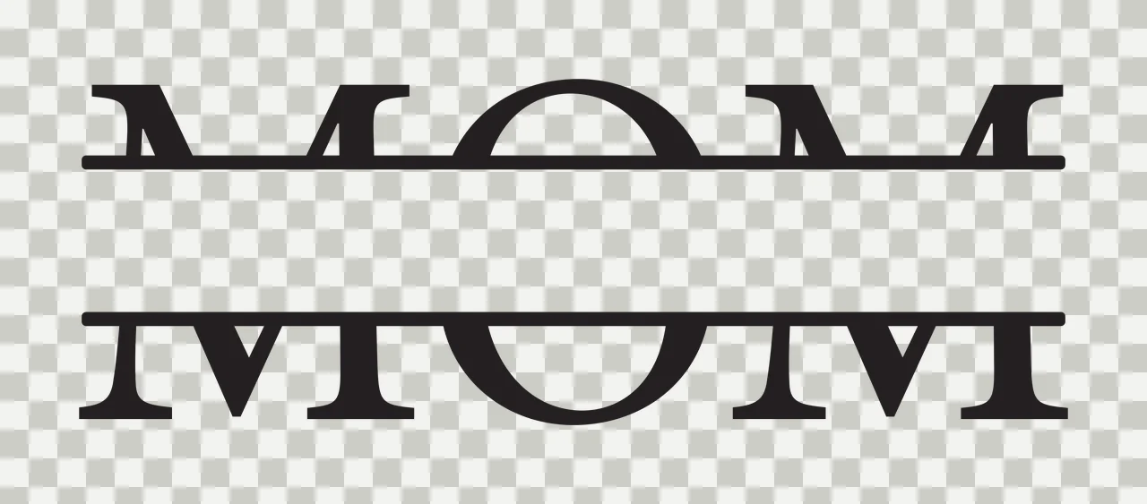 MOM Typography Design with split monogram, serif lettering and horizontal bar frame in black and white transparency and detail preview thumbnail