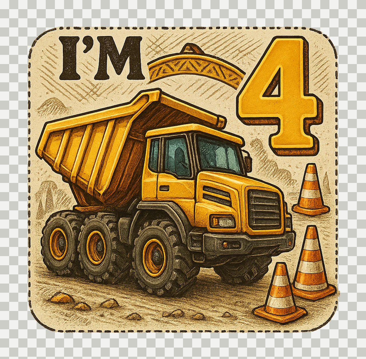 Excavator Sublimation Design 4th Birthday Boy Construction transparency and detail preview thumbnail