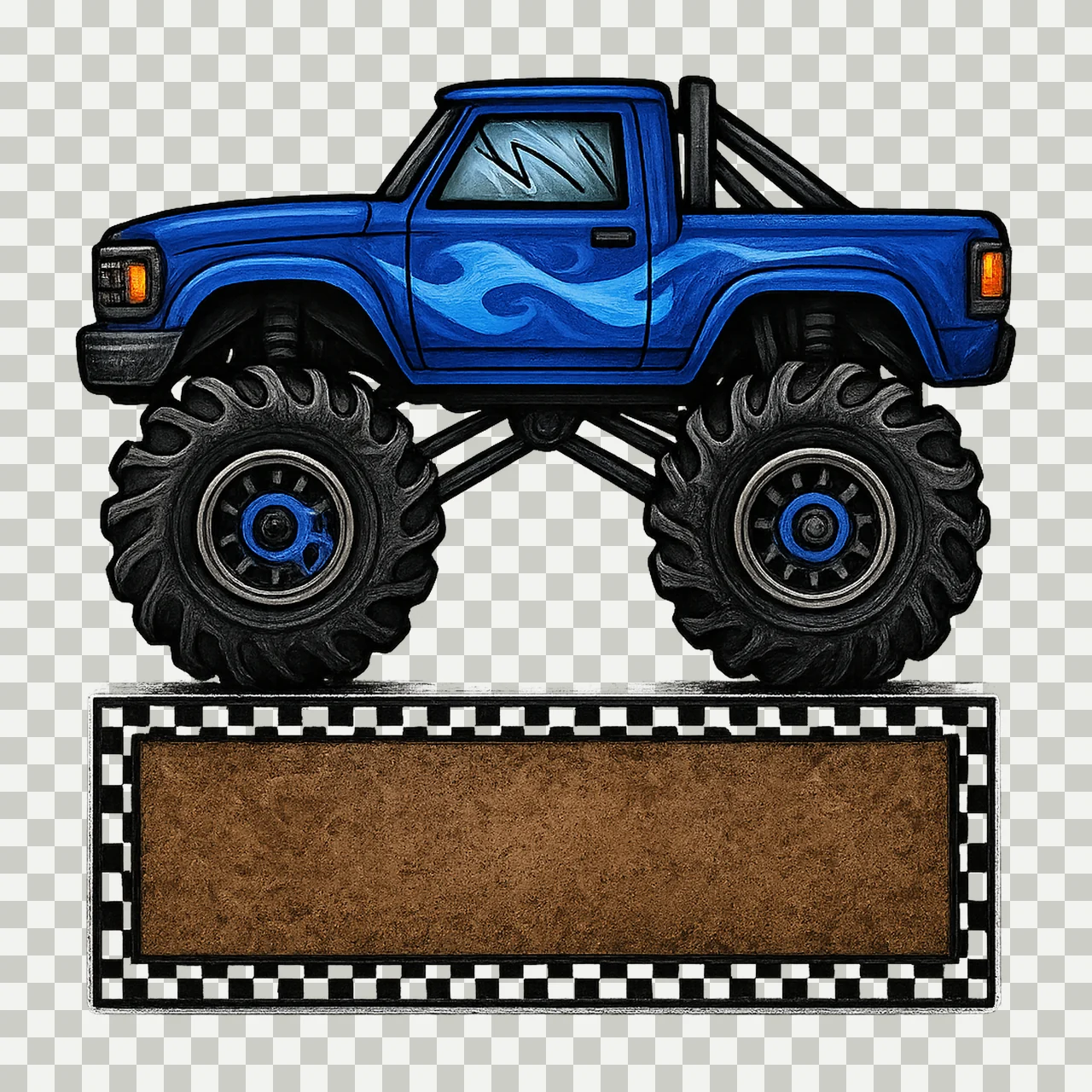 Monster truck royal blue with name patch Sublimation Design transparency and detail preview thumbnail