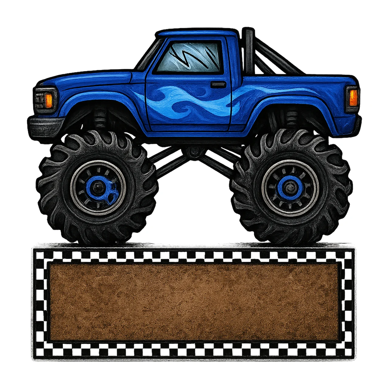 Monster truck royal blue with name patch Sublimation Design
